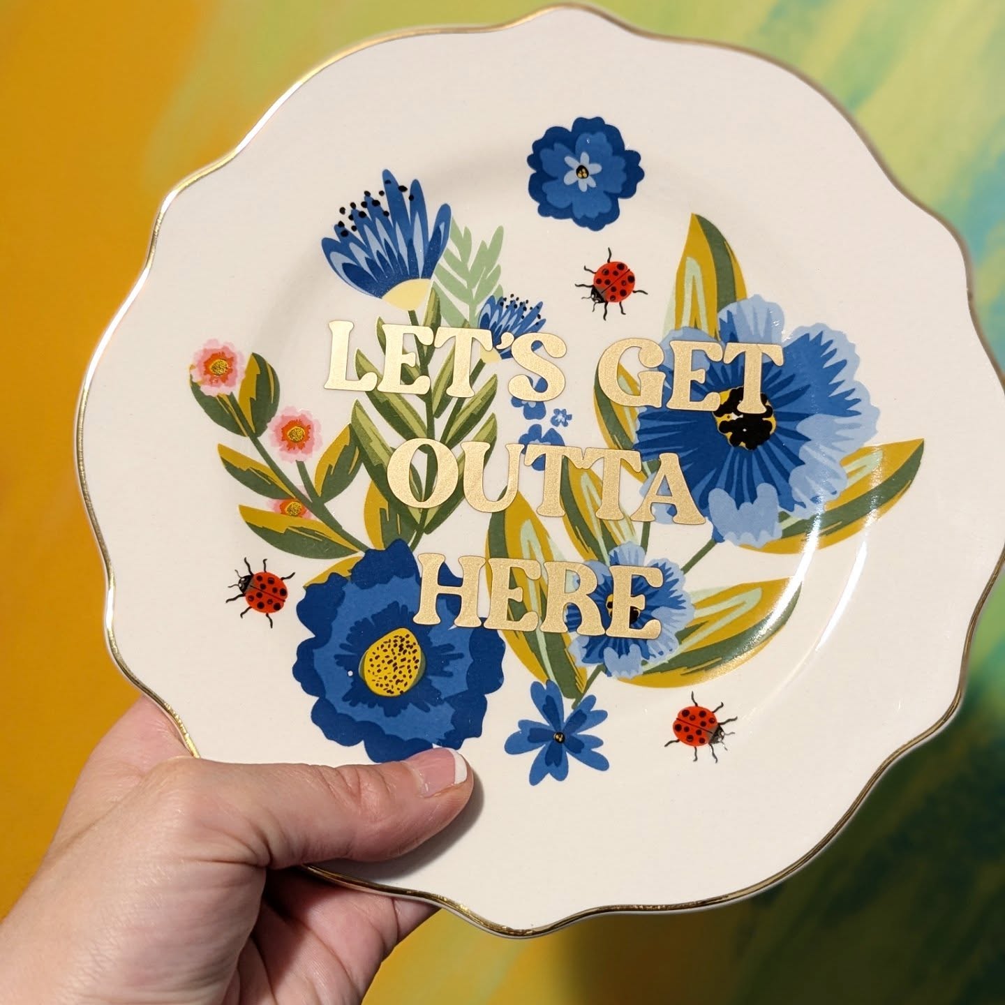 let's get outta here decorative tea plate