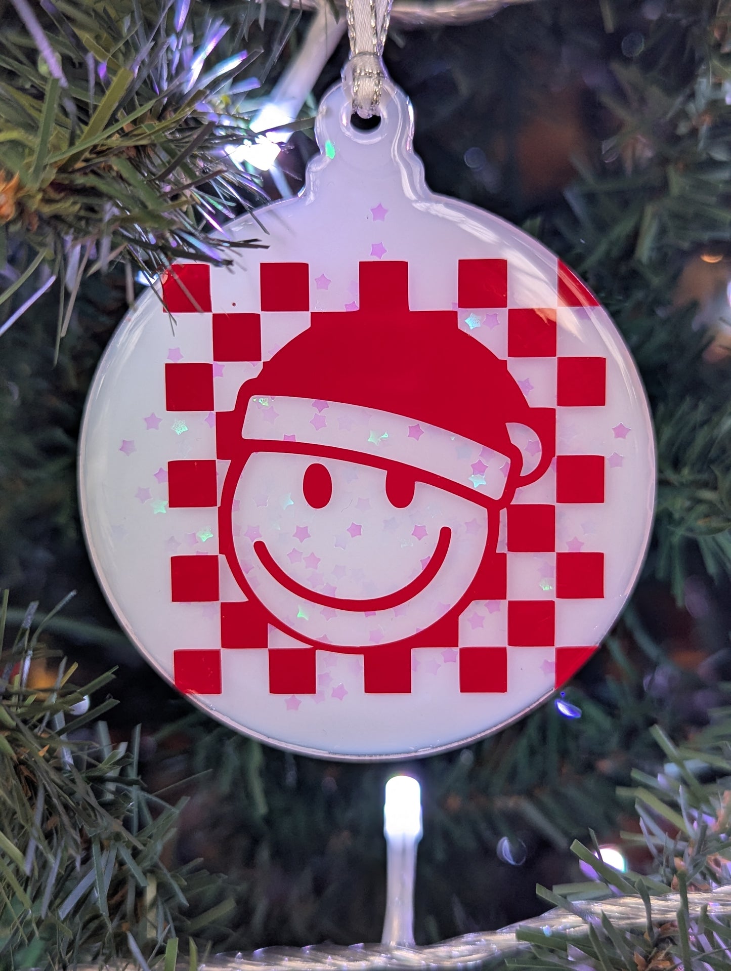smiley checkered ornament