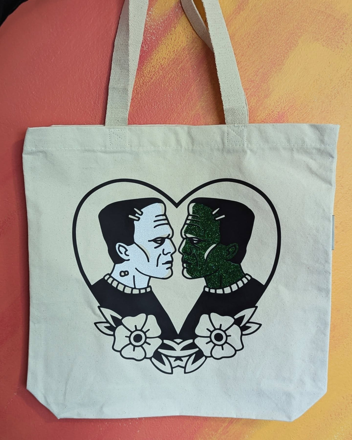 his + his frankenstein canvas tote bag