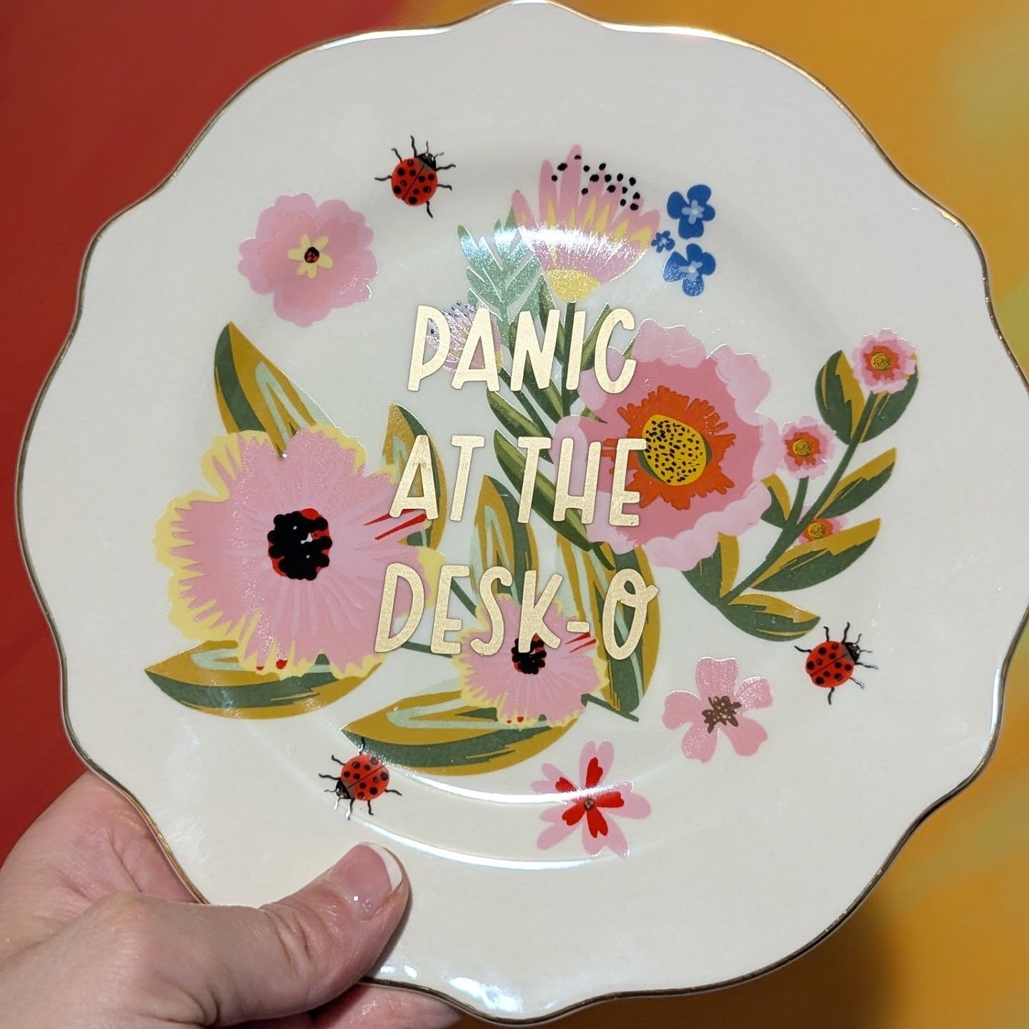 panic at the desk-o decorative tea plate