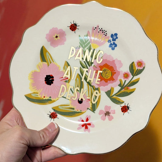 panic at the desk-o decorative tea plate