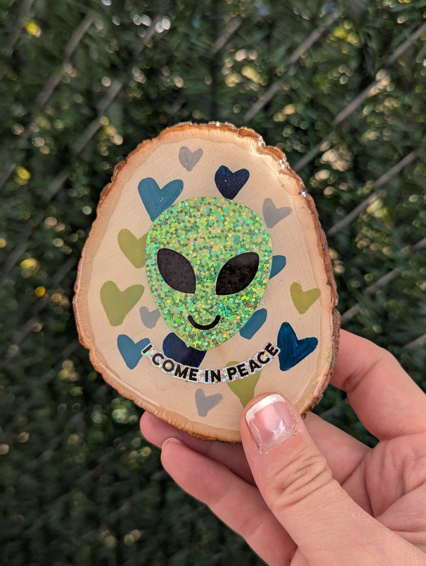 i come in peace mini wood sign