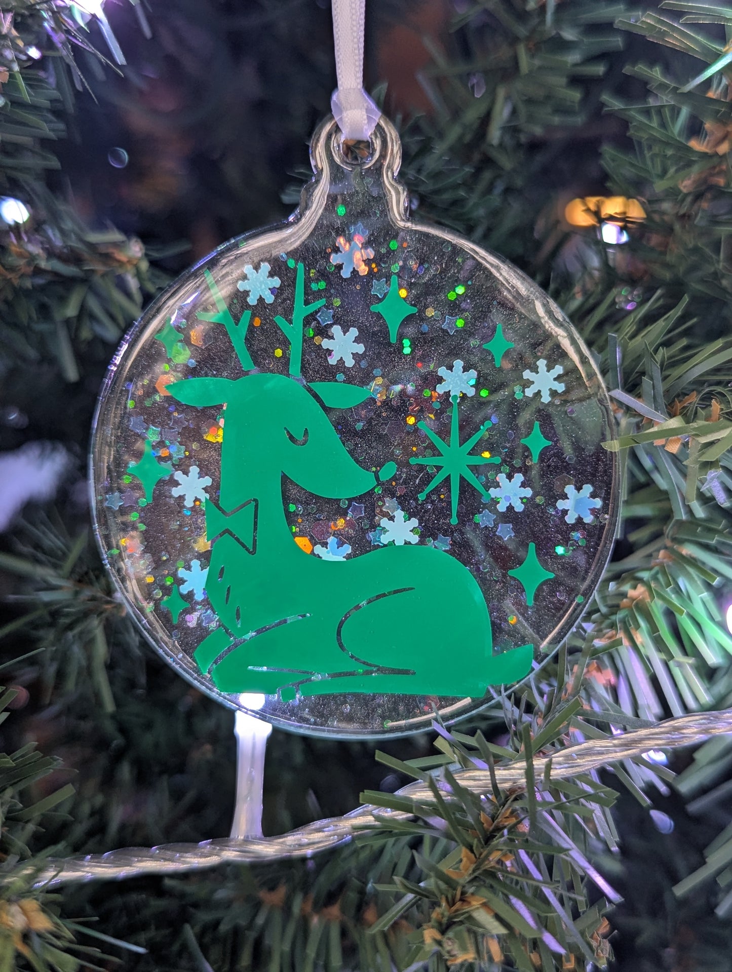 reindeer in snow ornament