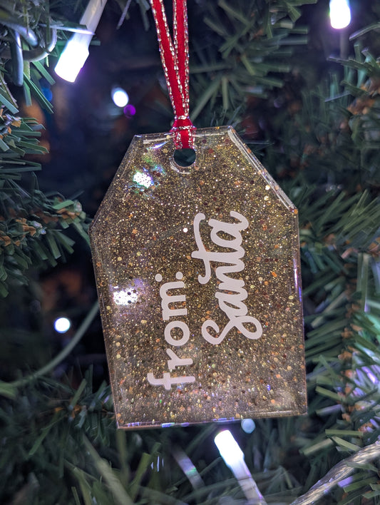 gold santa gift tag ornament