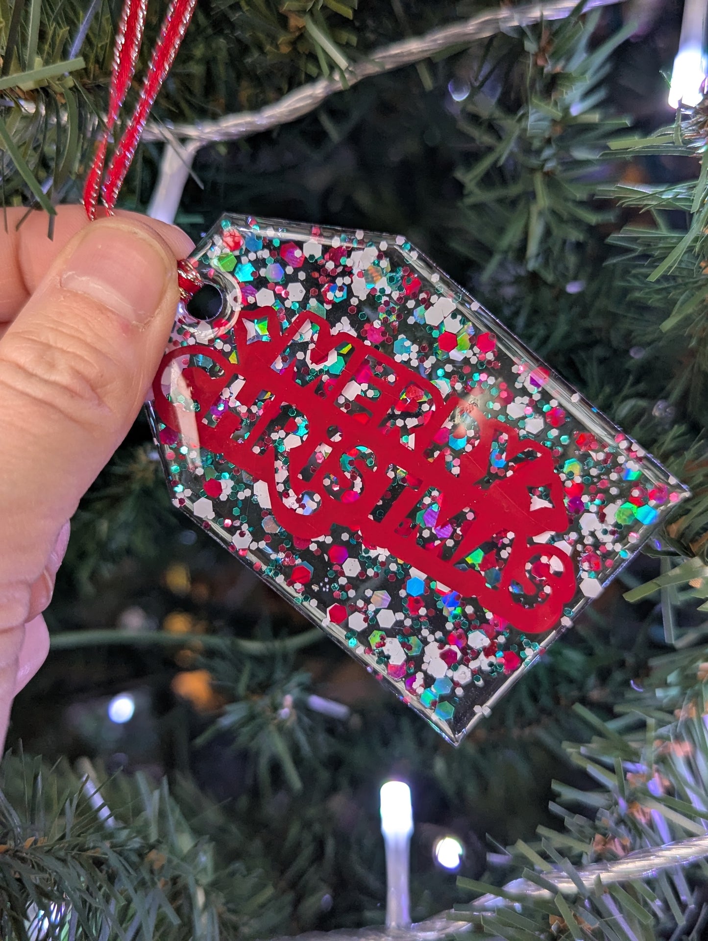 merry xmas gift tag ornament