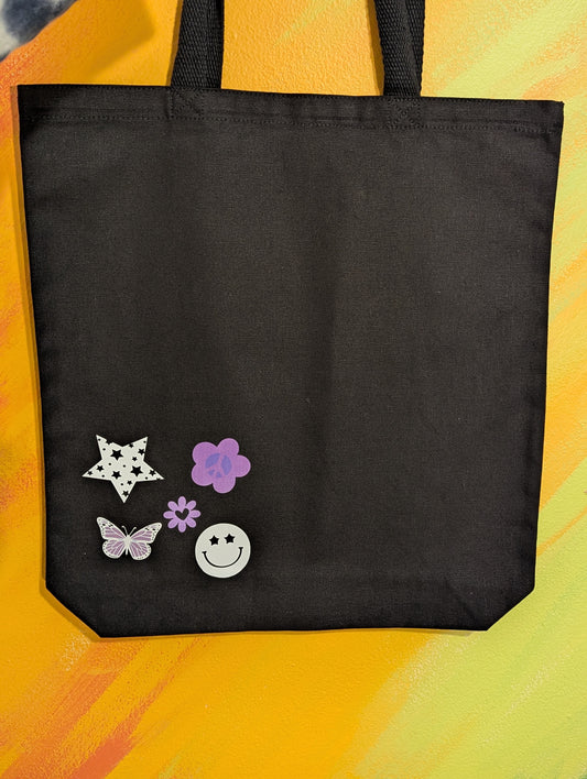 flower power canvas tote bag