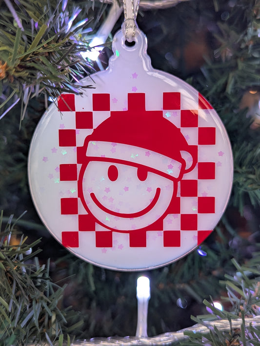 smiley checkered ornament