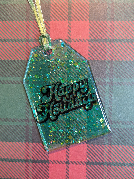 happy holidays gift tag ornament