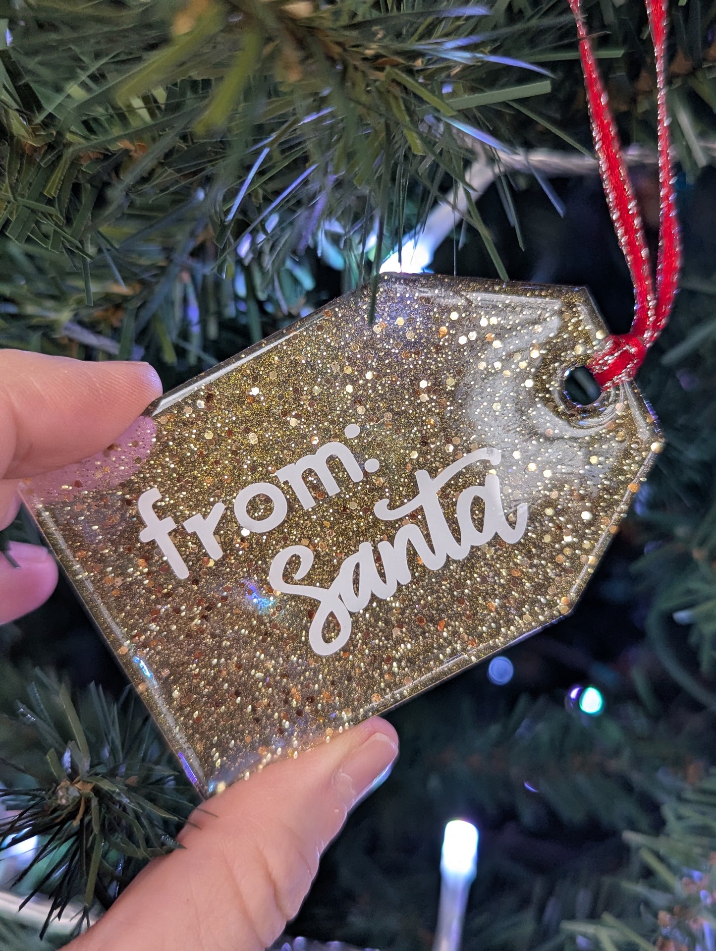 gold santa gift tag ornament