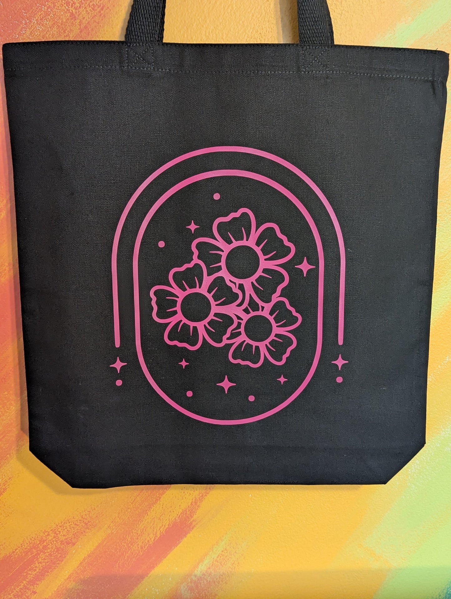 pink floral canvas tote bag