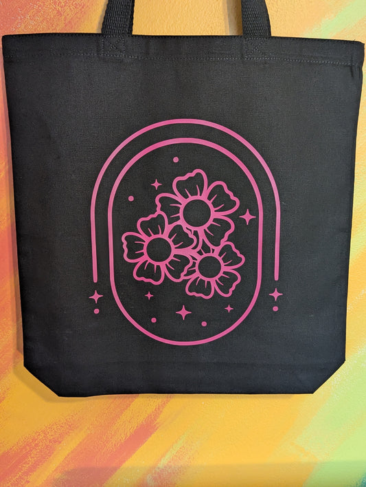pink floral canvas tote bag