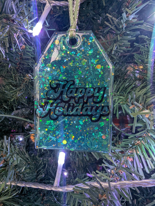 happy holidays gift tag ornament